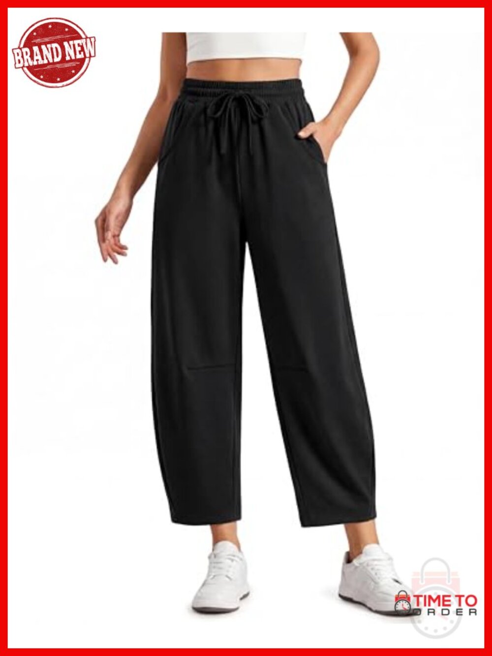 Wide Leg Barrel Pants Women Cropped Ankle Drawstring Sweatpants with Pockets